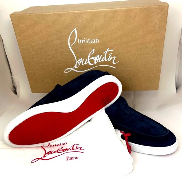 Christian Louboutin Varsiboat Men Shoes Nubuck leather Marine Blue Size 44 US11 - Picture 7 of 13